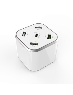 Cargador 48W 5 Puertos 3x USB-A 1x USB-C 1x USB QC3.0, Blanco