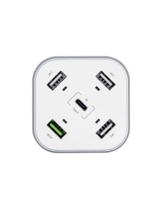 Cargador 48W 5 Puertos 3x USB-A 1x USB-C 1x USB QC3.0, Blanco 2