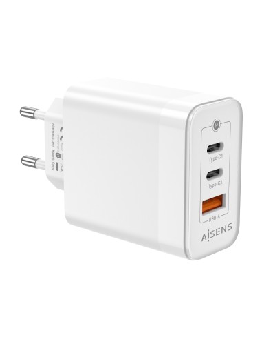 Cargador Gan 65W, 2xUSB-C PD3.0 QC4.0, 1xUSB-A QC3.0, Blanco