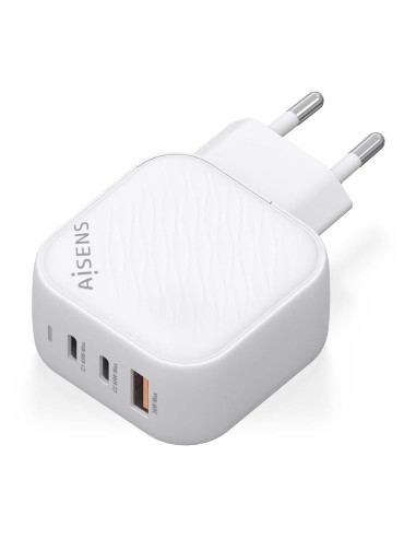 Cargador GaN 65W, 2xUSB-C PD3.0 QC4.0, 1xUSB-A QC3.0, Blanco