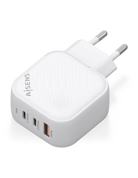 Cargador GaN 65W, 2xUSB-C PD3.0 QC4.0, 1xUSB-A QC3.0, Blanco