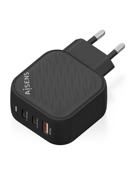 Cargador GaN 65W, 2xUSB-C PD3.0 QC4.0, 1xUSB-A QC3.0, Negro