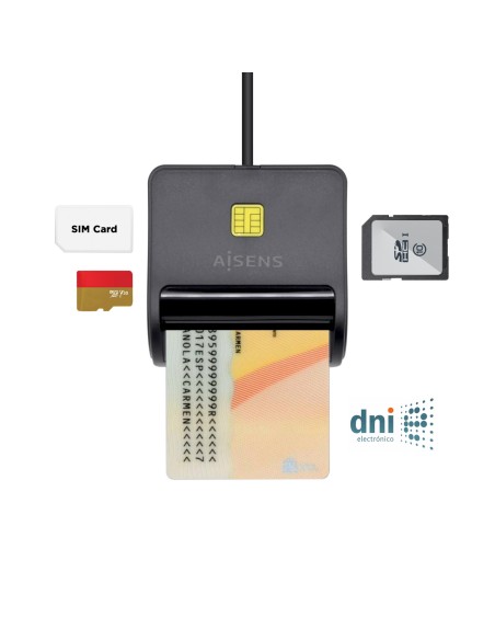 Lector de Tarjeta Inteligente DNI con Lector de Tarjetas SIM, SD, Micro SD, MMC, RS-MMC, MMC Micro, Negro
