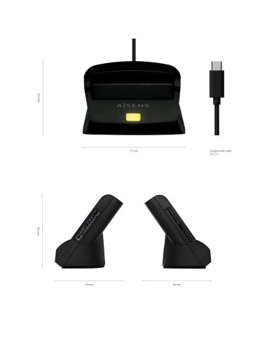 Lector De Tarjeta Dni Con Lector De Tarjetas SIM, SD, Micro SD, MMC, RS-MMC, MMC Micro, USB-C, Negro