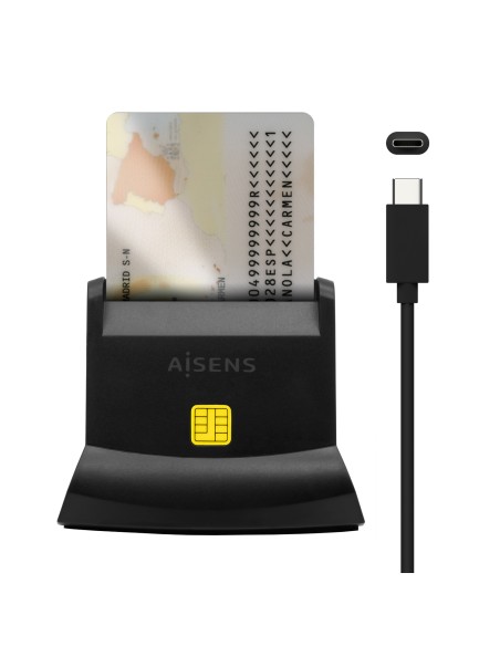 Lector De Tarjeta Dni Con Lector De Tarjetas SIM, SD, Micro SD, MMC, RS-MMC, MMC Micro, USB-C, Negro