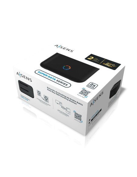 Estacion De Docking De Doble Bahia ASDS-D01B SATA 2.5/3.5 A USB 3.0/3.1 Gen1, Clone, Negra