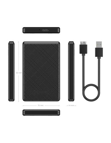 Caja Externa 2,5" ASE-2522B 9.5mm SATA a USB 3.0/USB3.1 Gen1, Negra