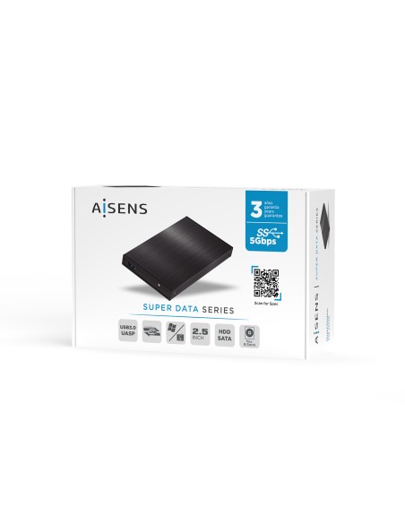 Caja Externa 2,5? ASE-2523B 9.5MM SATA a USB 3.0/USB3.1 GEN1, Negra