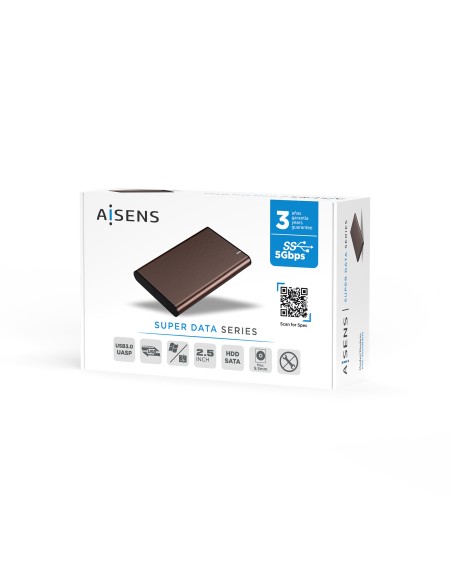 Caja Externa 2.5" ASE-2525BWN 9.5 mm SATA A USB 3.0/USB 3.1 Gen1, Marron
