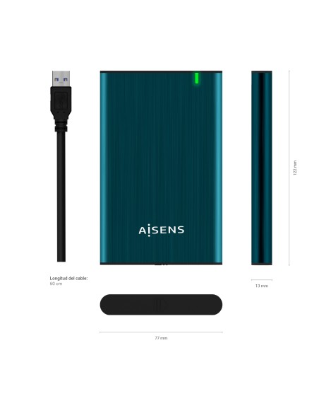 Caja Externa 2.5" ASE-2525PB 9.5 mm SATA A USB 3.0/USB 3.1 Gen1, Azul Pacifico