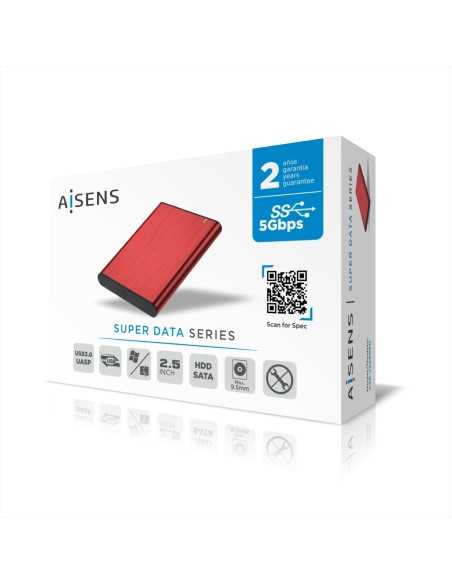 Caja Externa 2,5" ASE-2525RED 9.5mm SATA a USB 3.0/USB3.1 Gen1, Rojo