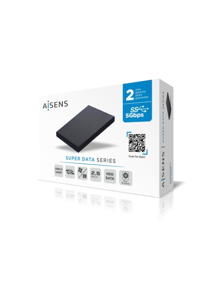 Caja externa 2,5" ASE-2530B 9.5 mm SATA a USB 3.0/USB 3.1 Gen1, Negra