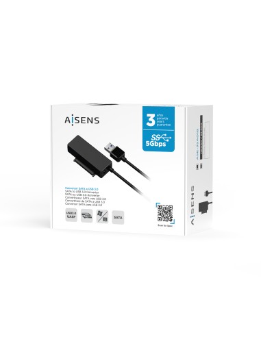 Adaptador ASE-35A01B SATA a USB-A USB 3.0/USB3.1 GEN1 para Discos Duros 2.5? y 3.5? con Alimentador, Negro