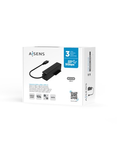 Adaptador ASE-35C02B SATA a USB-C USB 3.0/USB3.1 GEN1 para Discos Duros 2.5" y 3.5" con Alimentador, Negro