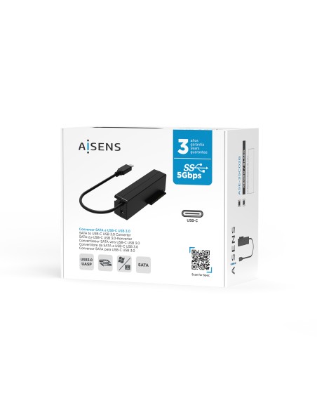 Adaptador ASE-35C02B SATA a USB-C USB 3.0/USB3.1 GEN1 para Discos Duros 2.5" y 3.5" con Alimentador, Negro