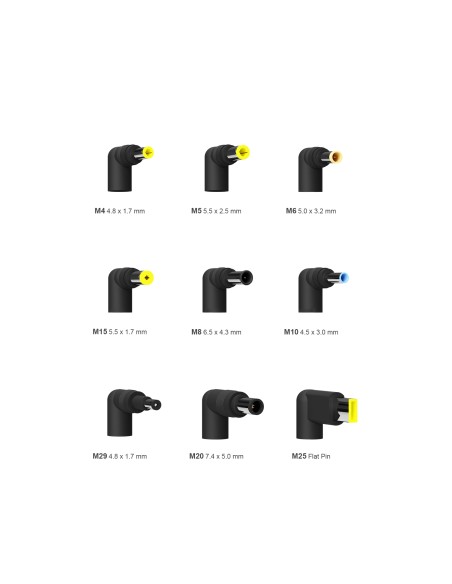 Cargador 65 W Automatico Universal Multitension Para Portatil Con 9 Conectores + USB-A QC.3.0