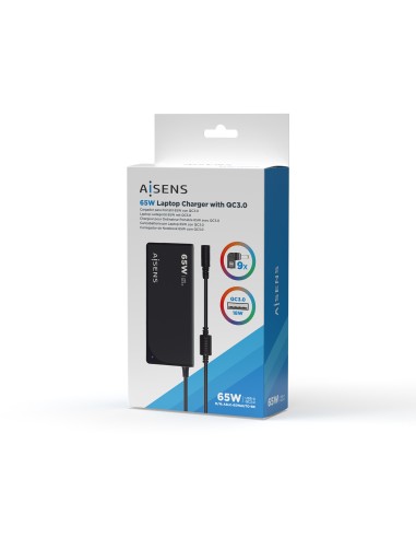 Cargador 65 W Automatico Universal Multitension Para Portatil Con 9 Conectores + USB-A QC.3.0
