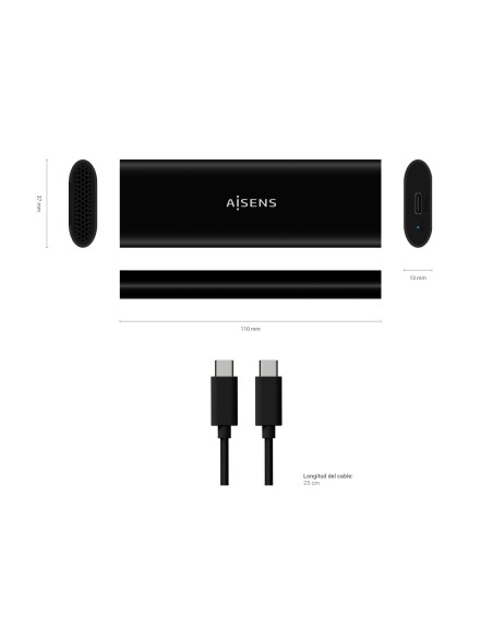 Caja Externa M.2 (NGFF) ASM2-014B SATA/NVMe A USB3.1 Gen2, Negro