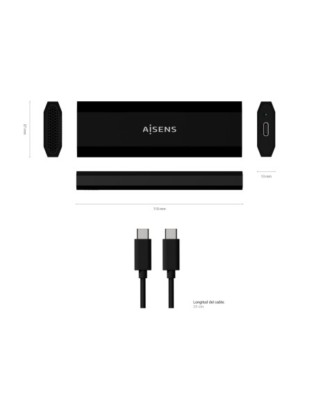 Caja Externa M.2 (NGFF) ASM2-017B SATA/NVMe a Usb3.1 Gen2, Negra