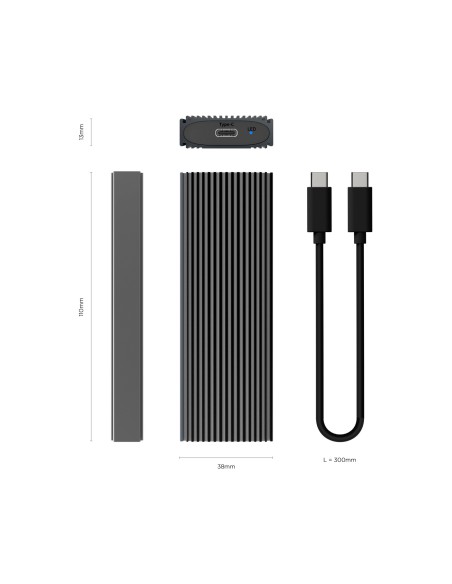 Caja Externa M.2 (NGFF) ASM2-023GR NVMe A USB3.2 Gen2, Gris