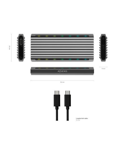 Caja Externa M.2 RGB Gaming ASM2-RGB011GR SATA/NVMe A USB3.1 Gen2, Gris