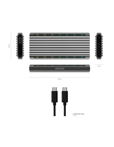 Caja Externa M.2 RGB Gaming ASM2-RGB011GR SATA/NVMe A USB3.1 Gen2, Gris