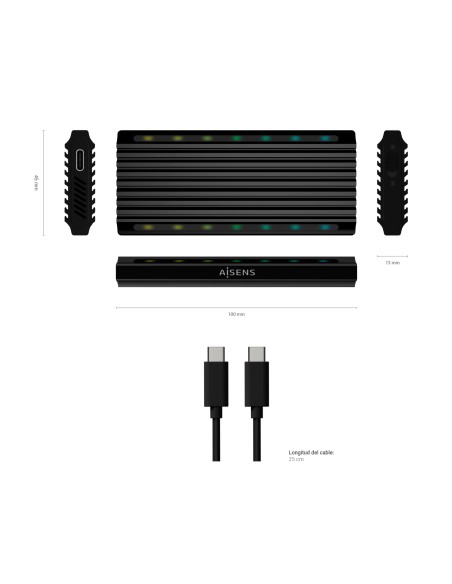 Caja Externa M.2 RGB Gaming ASM2-RGB012B SATA/NVMe A USB3.1 Gen2, Negra