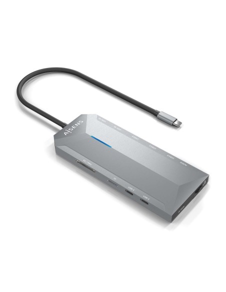USB-C Dock 12 En 1, USB-C A 2xHDMI, 1xRJ45, 3xUSB-A, 2xUSB-C, 1xUSB-C PD, 1xAudio, 1xSD, 1xMicro SD, Gris, 30cm