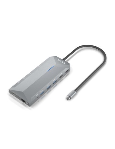 USB-C Dock 12 En 1, USB-C A 2xHDMI, 1xRJ45, 3xUSB-A, 2xUSB-C, 1xUSB-C PD, 1xAudio, 1xSD, 1xMicro SD, Gris, 30cm