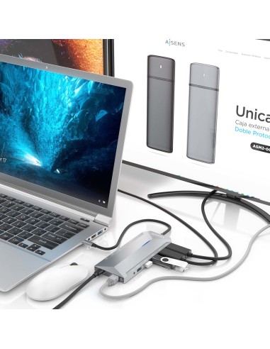 USB-C Dock 12 En 1, USB-C A 2xHDMI, 1xRJ45, 3xUSB-A, 2xUSB-C, 1xUSB-C PD, 1xAudio, 1xSD, 1xMicro SD, Gris, 30cm