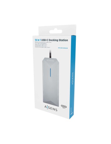 USB-C Dock 12 En 1, USB-C A 2xHDMI, 1xRJ45, 3xUSB-A, 2xUSB-C, 1xUSB-C PD, 1xAudio, 1xSD, 1xMicro SD, Gris, 30cm
