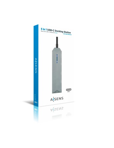 USB-C dock 5 en 1, USB-C a 1xHDMI, 1xRJ45, 2xUSB, 1xPD, Gris, 15 cm