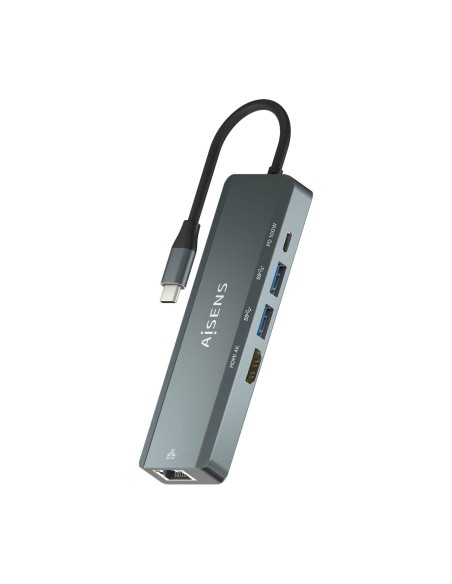 USB-C Dock 5 en 1, USB-C a 1xHDMI, 1xRJ45, 2xUSB, 1xPD, Gris, 15 cm