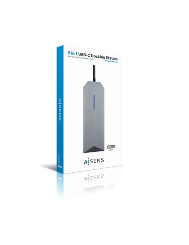 USB-C dock 8 en 1, USB-C a 1xHDMI, 1xRJ45, 3xUSB, 1xPD, 1xSD, 1xMicroSD, Gris, 15 cm
