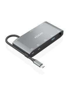 USB-C Dock 8 en 1, USB-C a 1xHDMI, 1xVGA, 1xRJ45, 2xUSB-A, 2xUSB-C 5G, 1xUSB-C PD, Gris, 20 cm