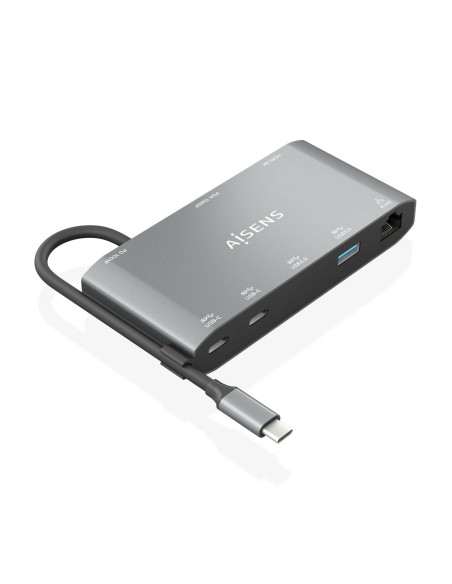 USB-C Dock 8 en 1, USB-C a 1xHDMI, 1xVGA, 1xRJ45, 2xUSB-A, 2xUSB-C 5G, 1xUSB-C PD, Gris, 20 cm