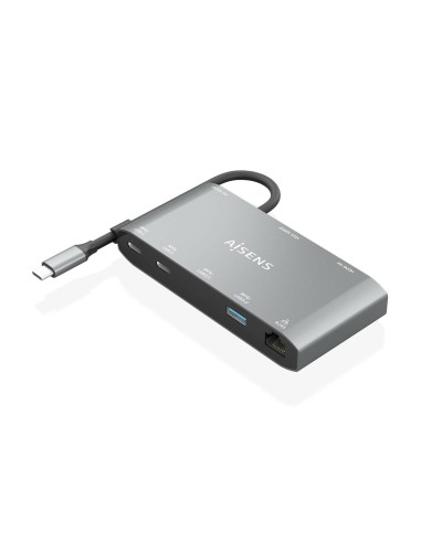 USB-C Dock 8 en 1, USB-C a 1xHDMI, 1xVGA, 1xRJ45, 2xUSB-A, 2xUSB-C 5G, 1xUSB-C PD, Gris, 20 cm