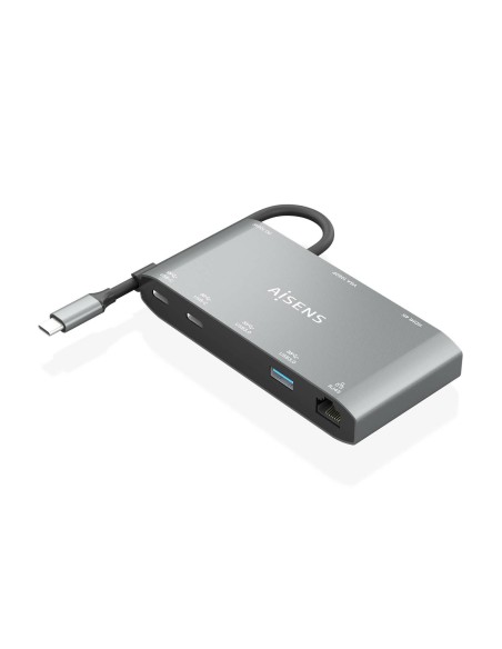 USB-C Dock 8 en 1, USB-C a 1xHDMI, 1xVGA, 1xRJ45, 2xUSB-A, 2xUSB-C 5G, 1xUSB-C PD, Gris, 20 cm