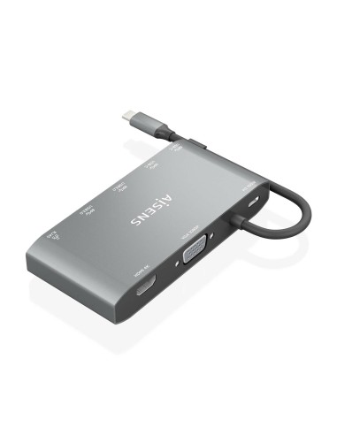 USB-C Dock 8 en 1, USB-C a 1xHDMI, 1xVGA, 1xRJ45, 2xUSB-A, 2xUSB-C 5G, 1xUSB-C PD, Gris, 20 cm