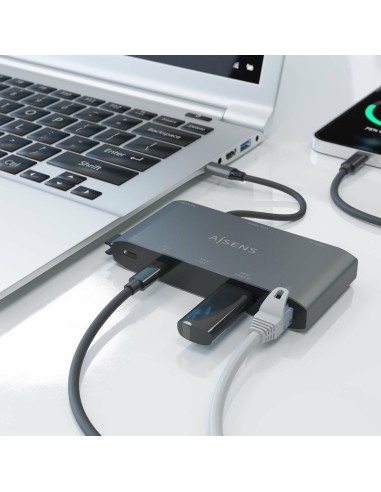 USB-C Dock 8 en 1, USB-C a 1xHDMI, 1xVGA, 1xRJ45, 2xUSB-A, 2xUSB-C 5G, 1xUSB-C PD, Gris, 20 cm