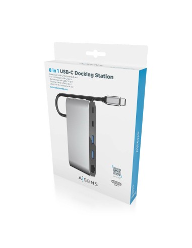USB-C Dock 8 en 1, USB-C a 1xHDMI, 1xVGA, 1xRJ45, 2xUSB-A, 2xUSB-C 5G, 1xUSB-C PD, Gris, 20 cm
