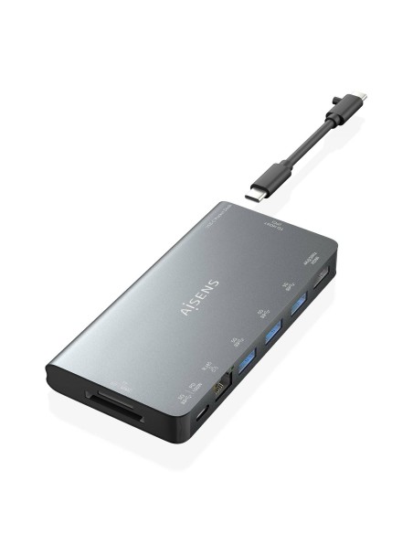 USB-C Dock 8 en 1, USB-C a 1xHDMI, 1xRJ45, 3xUSB-A, 1xUSB-C Datos+PD, 1xSD, 1xMicro SD, Gris, 10 cm