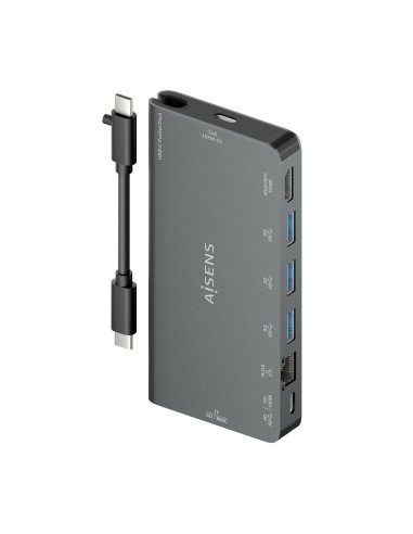 USB-C Dock 8 en 1, USB-C a 1xHDMI, 1xRJ45, 3xUSB-A, 1xUSB-C Datos+PD, 1xSD, 1xMicro SD, Gris, 10 cm