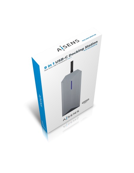 USB-C Dock 9 en 1, USB-C a 1x HDMI, 1xRJ45, 3x USB, 1x PD, 1x Audio, 1x SD, 1x Micro SD, Gris, 15 cm