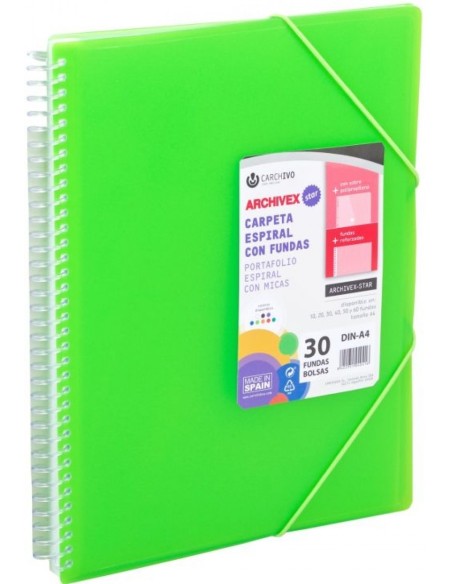 Carpeta 30 fundas a4 espiral archivex star verde claro
