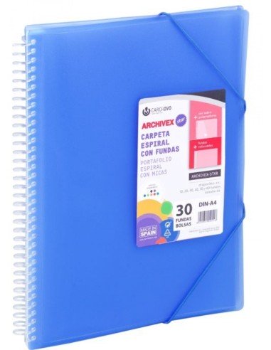CARPETA 50 FUNDAS A4 ESPIRAL ARCHIVEX STAR AZUL CARCHIVO