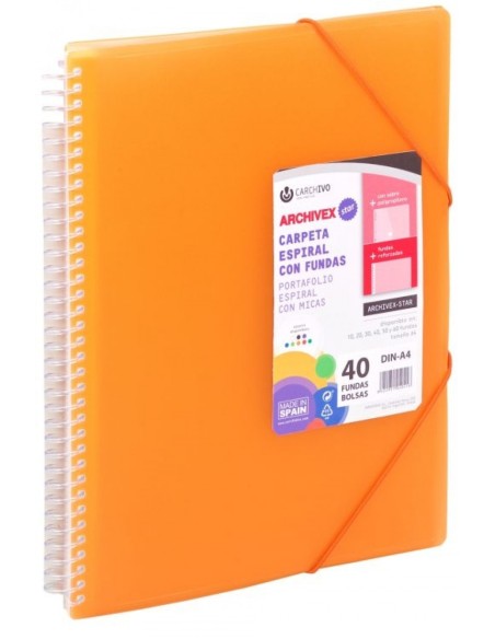 CARPETA 60 FUNDAS A4 ESPIRAL ARCHIVEX STAR NARANJA CARCHIVO