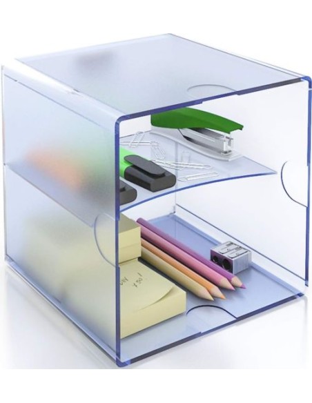 Organizador con dos separadores traslucido azul Con posibilidad de dividir tanto en vertical como en horizontal