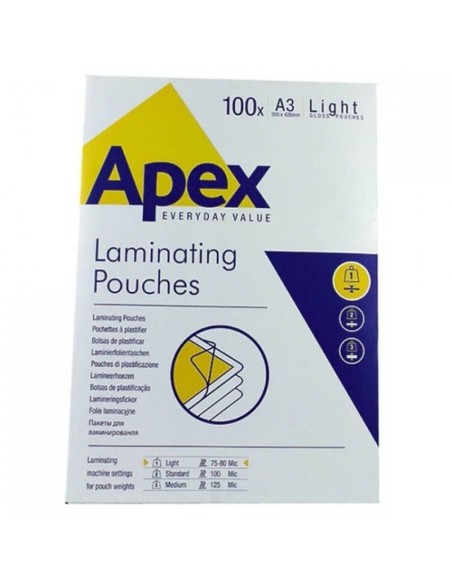 Pack 100 fundas plastificar a3 80 micras brillo apex