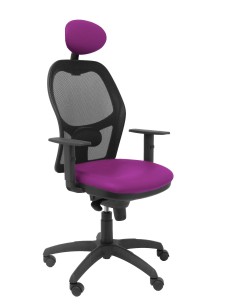 Silla Jorquera malla negra asiento similpiel morado con cabecero fijo